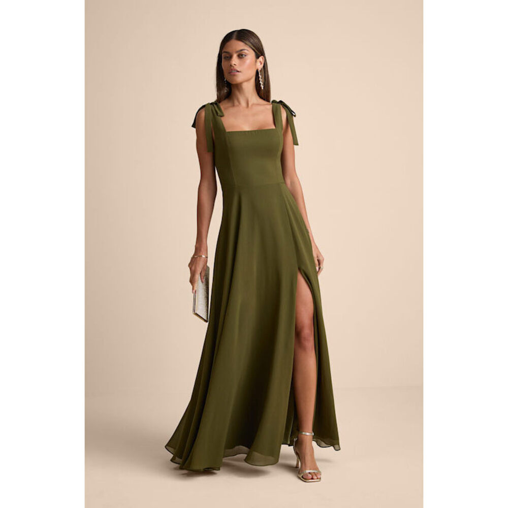 Lulus Love Me Forever Olive Green Square Neck Maxi Dress - Size L